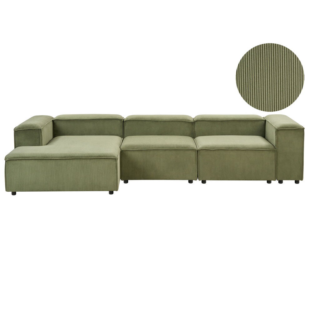 Beliani Modular Corner Sofa 4 Seater Ardal Corduroy Right Hand Green