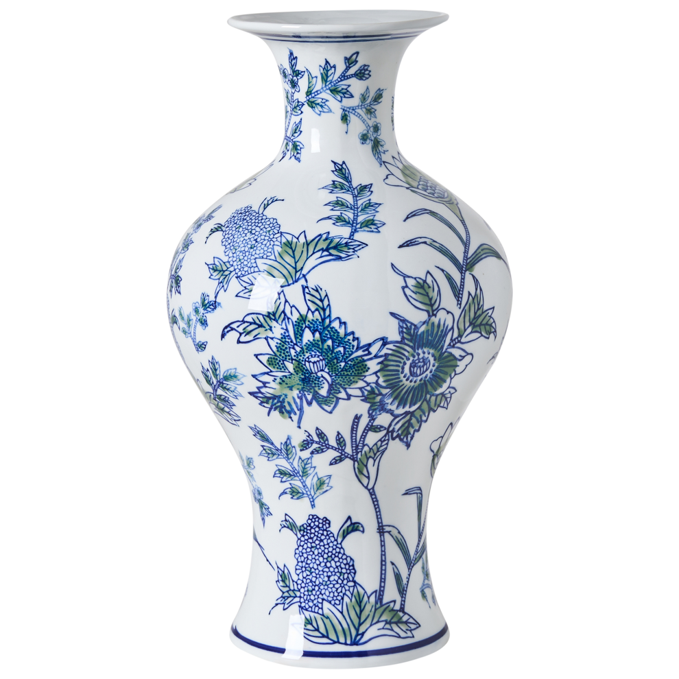 Beliani Flower Vase Berga Porcelain 36 Cm / White/Blue