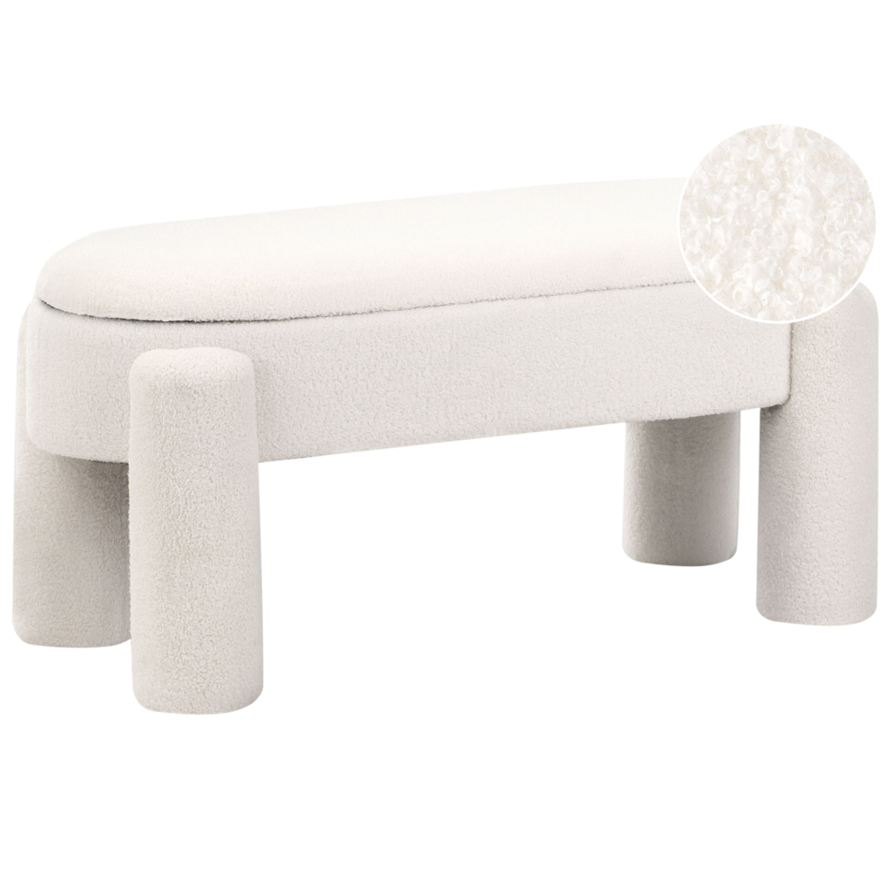 Beliani Upholstered Storage Bench Oakley Boucle Off- White