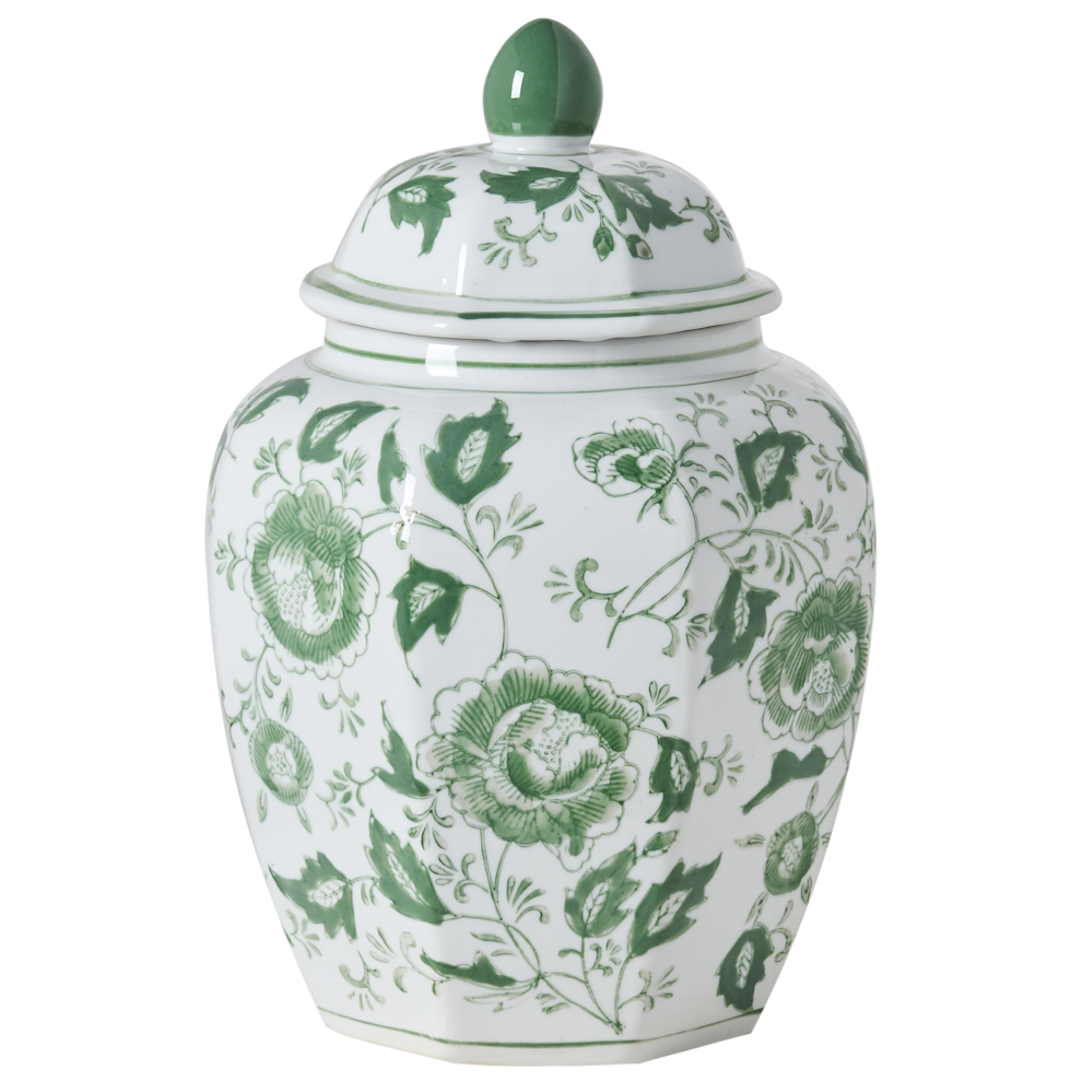 Beliani Lidded Vase Ferrol Porcelain 29 Cm / White/Green