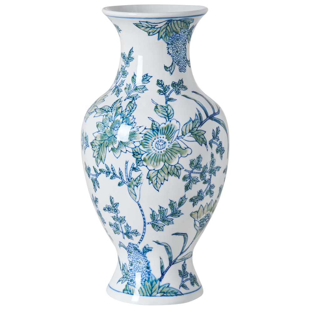 Beliani Flower Vase Llanes Porcelain 36 Cm / White/Blue