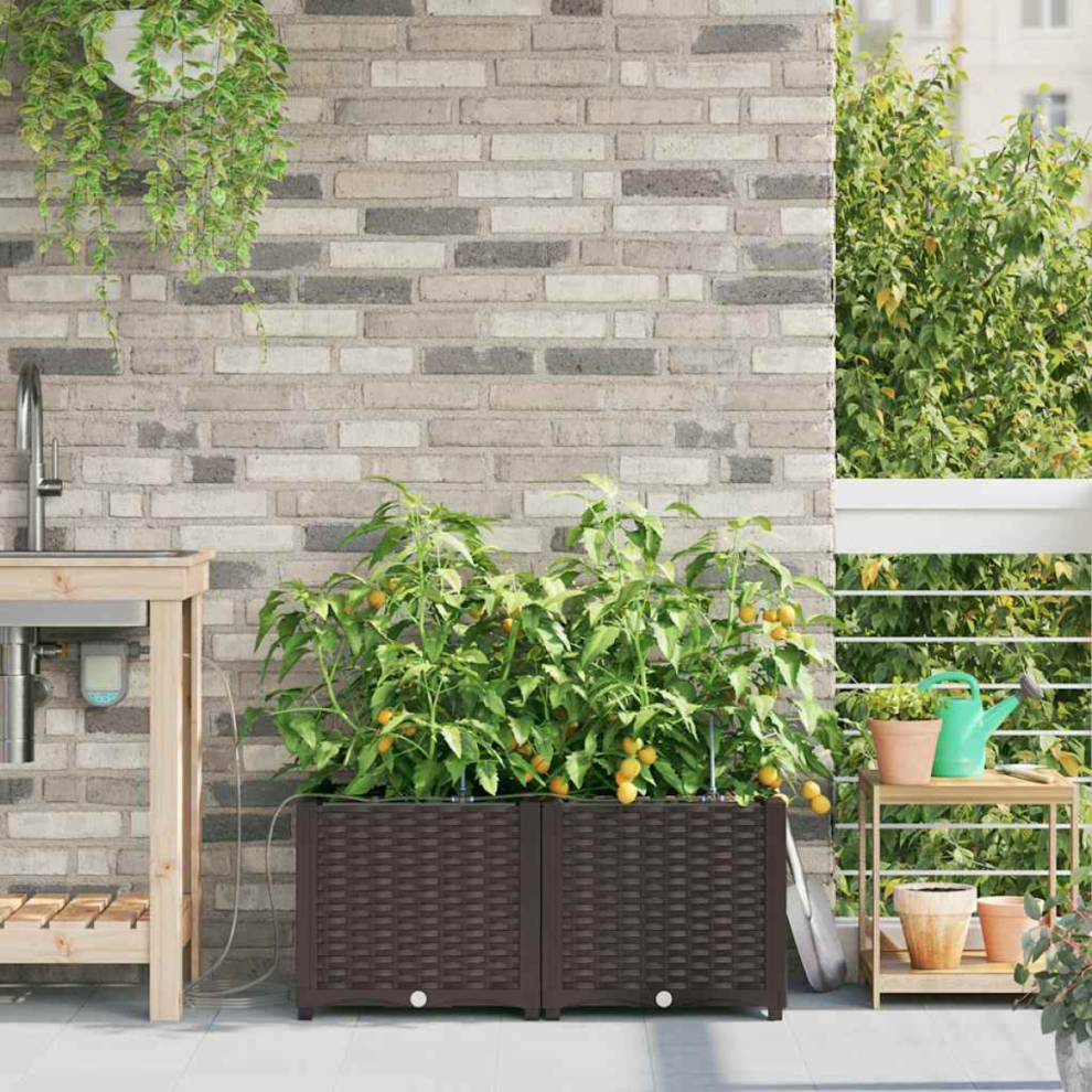 Vidaxl Garden Planter 2 Pcs Brown Plastic