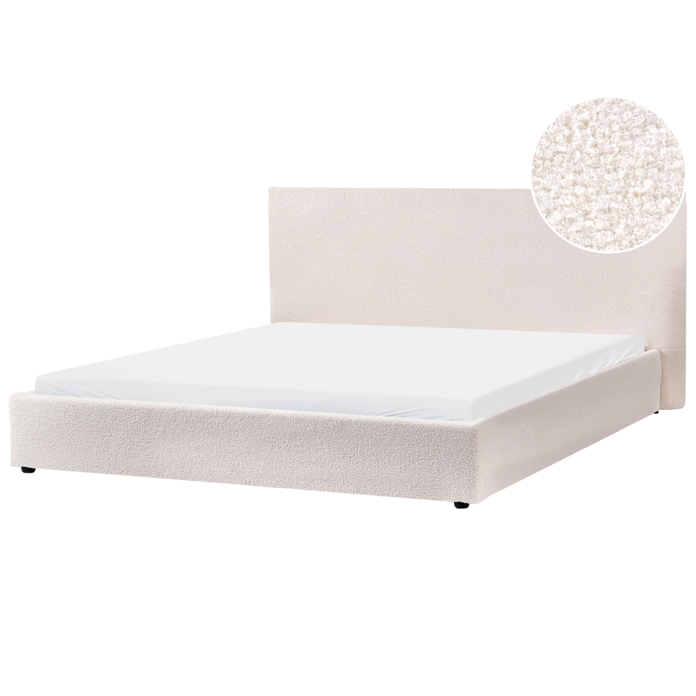 Beliani Bed Boucle Lavaur 180 X 200 Cm (Eu Super King) Off- White