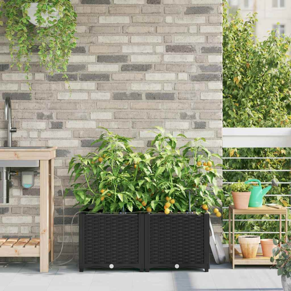 Vidaxl Garden Planter 2 Pcs Black Plastic