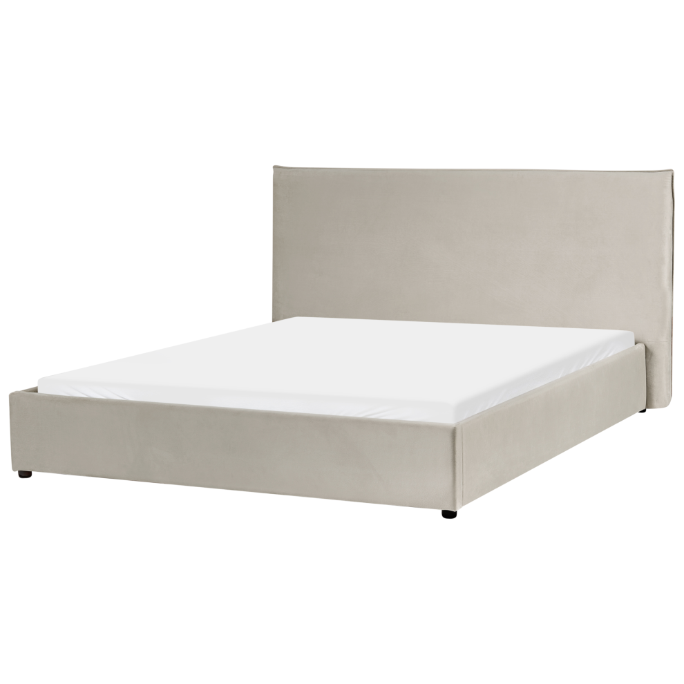 Beliani Waterbed Velvet Lavaur 160 X 200 Cm (Eu King Size) Taupe Brown