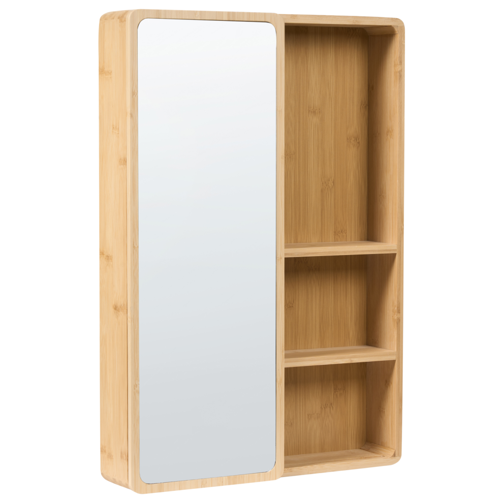Beliani Bathroom Wall Mounted Mirror Cabinet Guatavita 41 Cm 61 Cm Light Brown
