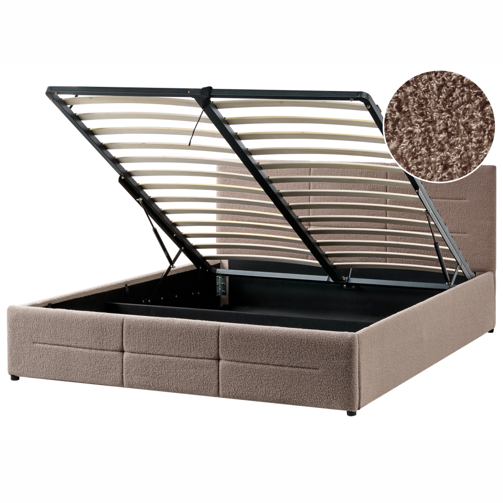 Beliani Ottoman Bed Boucle Massognes 160 X 200 Cm Taupe