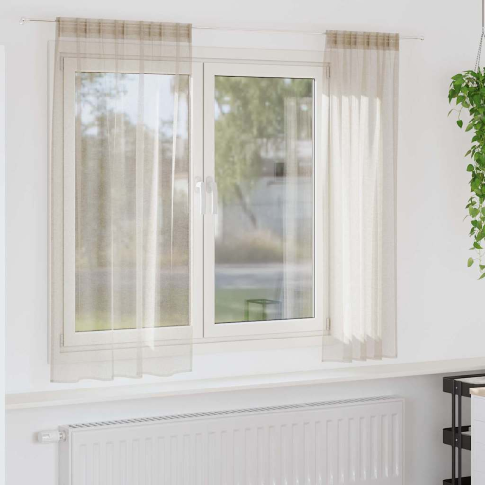 Vidaxl Voile Curtain With Curtains 2 Pcs Sand 175 X 140 Cm Polyester