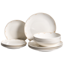 Set of 12 Dinnerware CHAROLI Porcelain White/ Gold