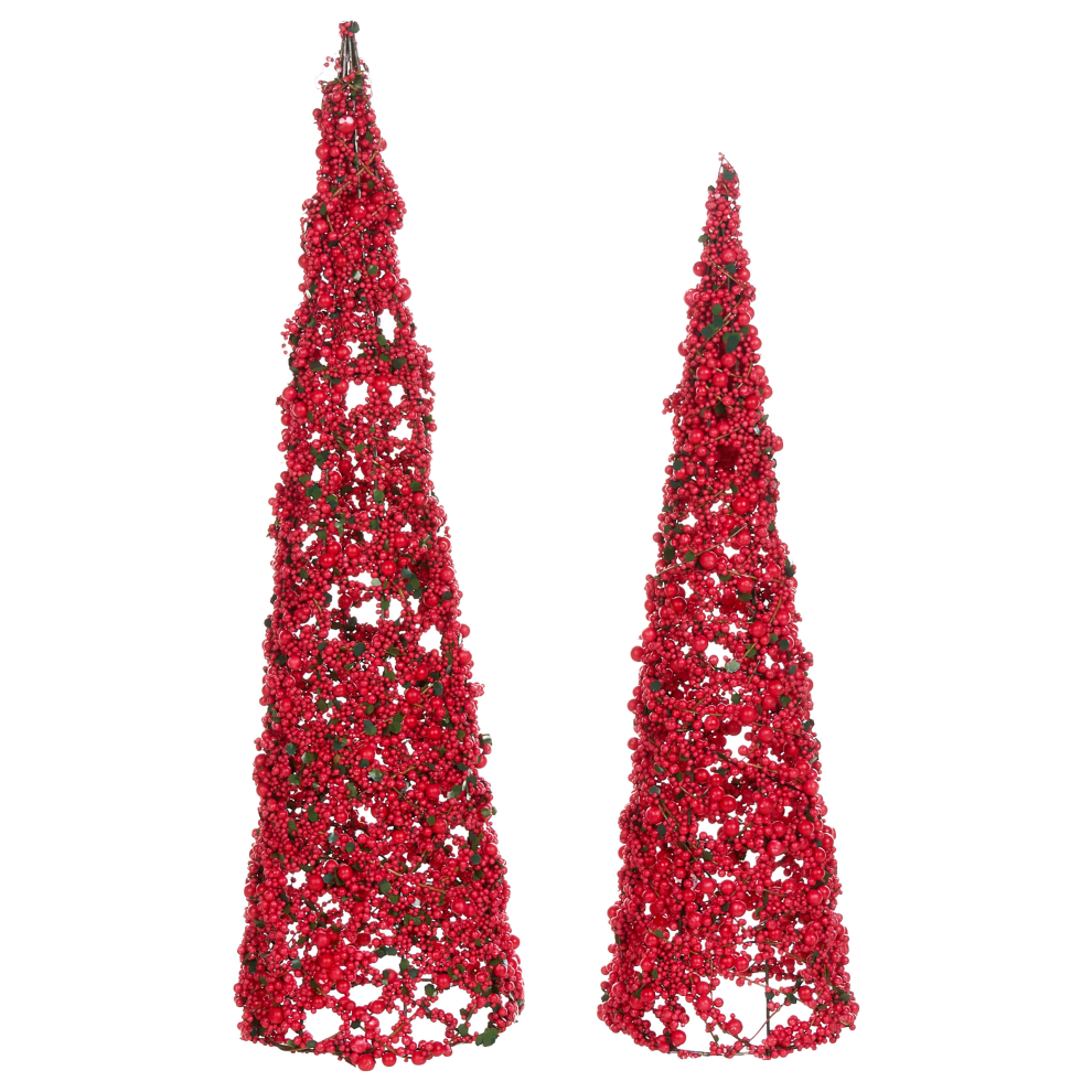 Beliani Set Of 2 Figurines Rosan Christmas Tree 52/60 Cm Red