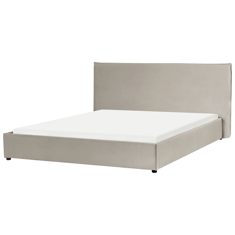 Beliani Bed Velvet Lavaur 180 X 200 Cm (Eu Super King) Taupe Brown