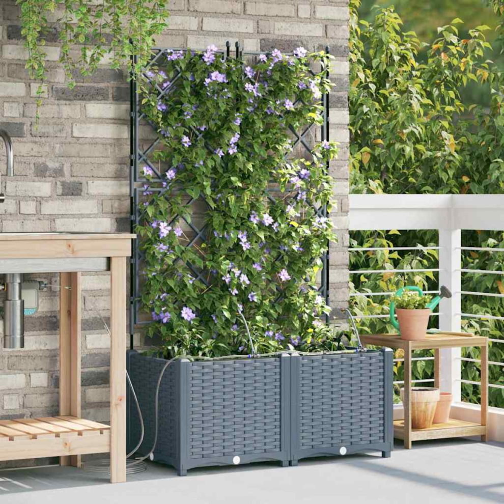Vidaxl Garden Planter 2 Pcs Light Grey Plastic