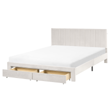 Bed with Storage Drawers LONZAC Velvet Off-White 160 x 200 cm (EU King Size)