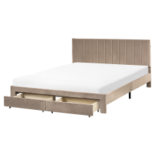 Bed with Storage Drawers LONZAC Velvet Taupe 160 x 200 cm (EU King Size)