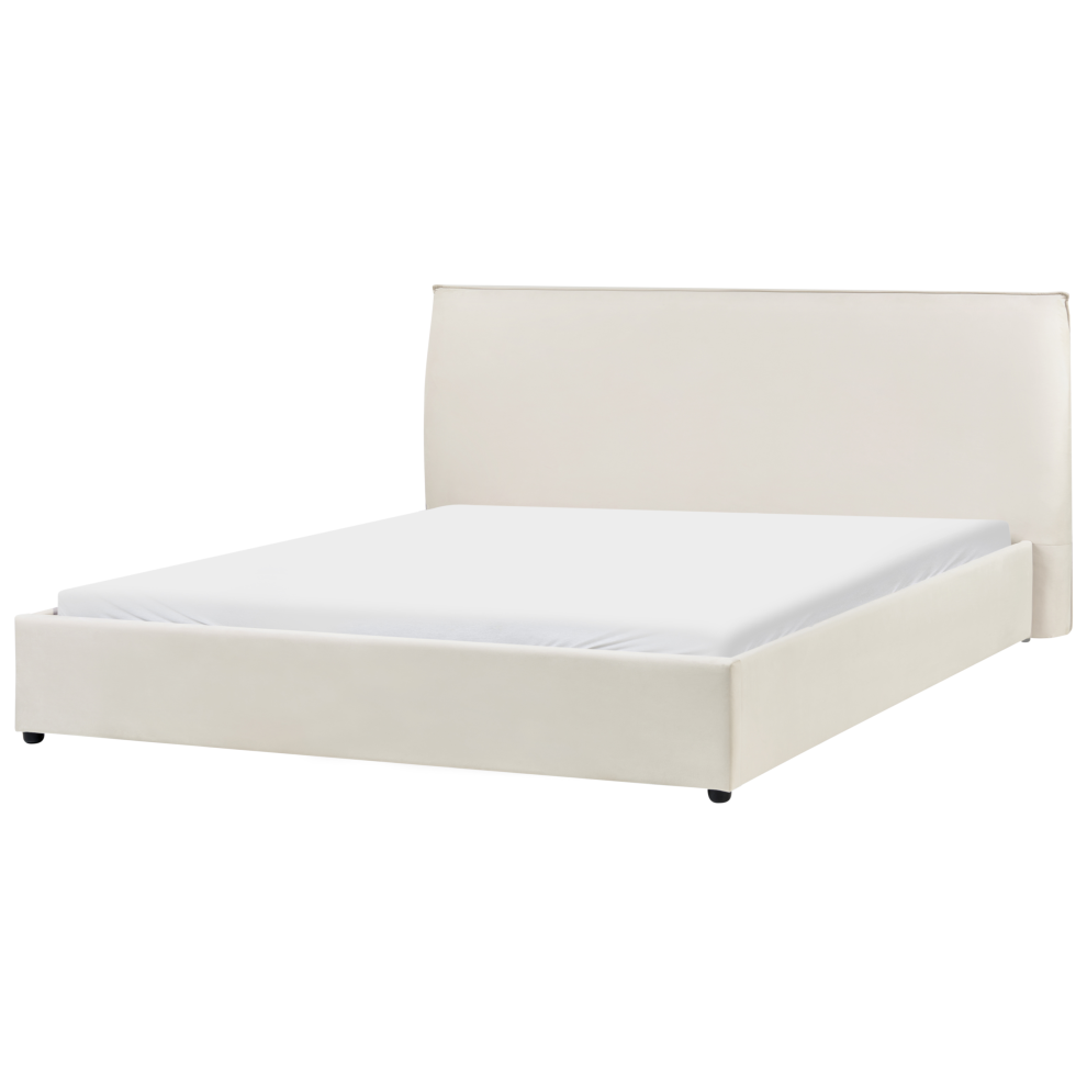 Beliani Waterbed Velvet Lavaur 180 X 200 Cm (Eu Super King) Off- White