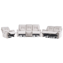 Electric Recliner Living Room Set 6 Seater BERGEN Velvet Light Beige with USB Port