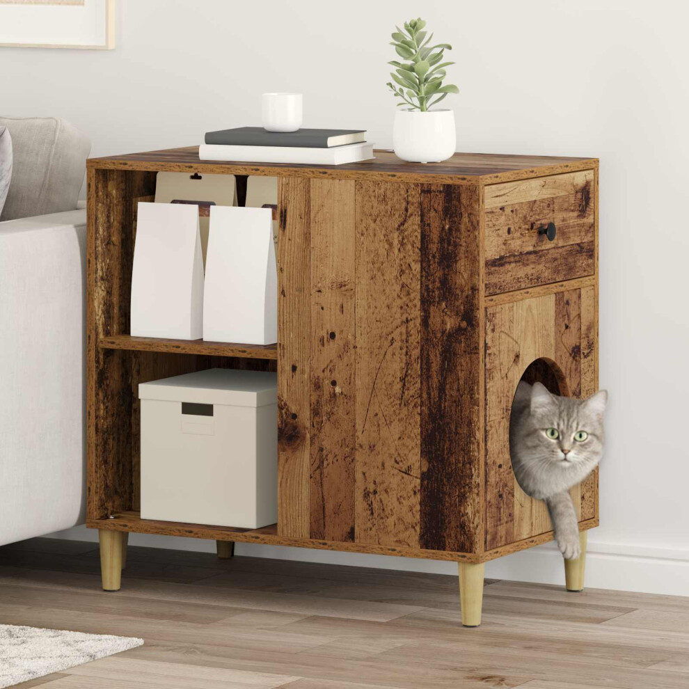 Vidaxl Cat House Old Wood 72 X 42.5 X 70 Cm Engineered Wood