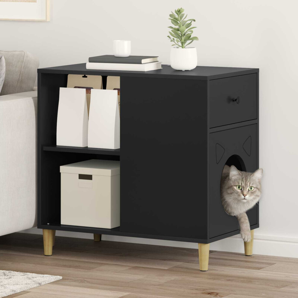Vidaxl Cat House 72 X 42.5 X 70 Cm Engineered Wood Black