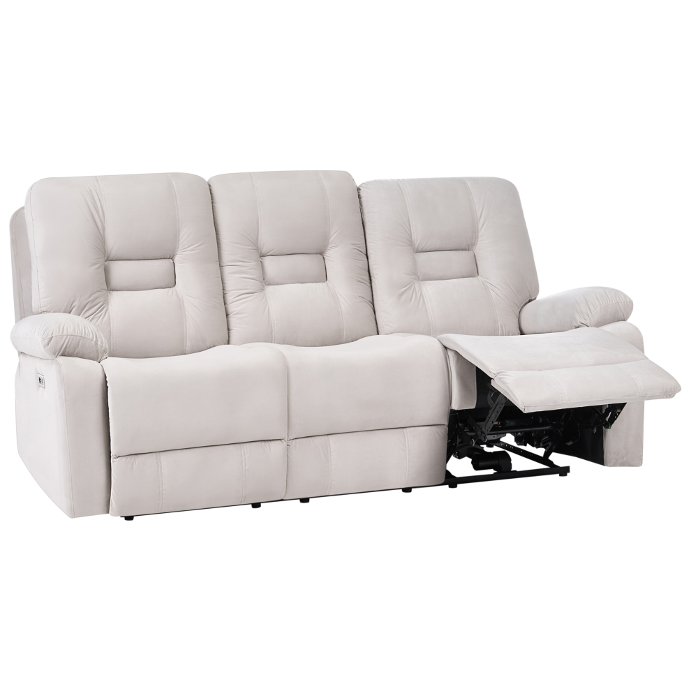 Beliani Electric Recliner Sofa 3 Seater Bergen Velvet Light Beige With Usb Port