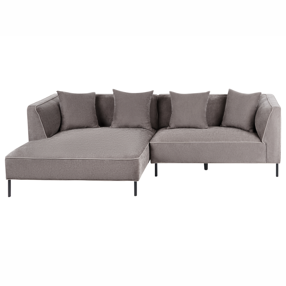Beliani Corner Sofa 3 Seater Sater Chenille Taupe Right Hand Brown