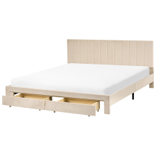 Bed with Storage Drawers LONZAC Velvet Beige 180 x 200 cm (EU Super King)