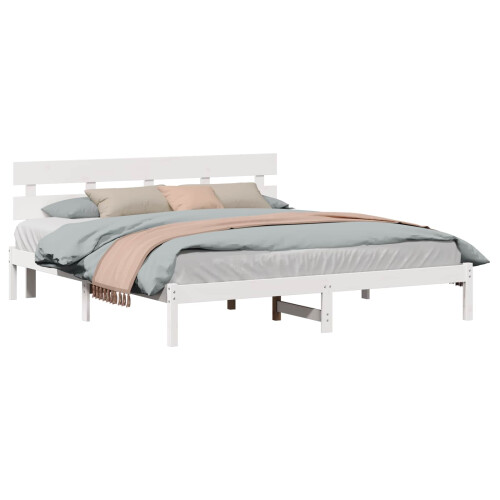 VidaXL vidaXL Bed Frame with Headboard White 180 x 200 cm Solid Pine wood 1