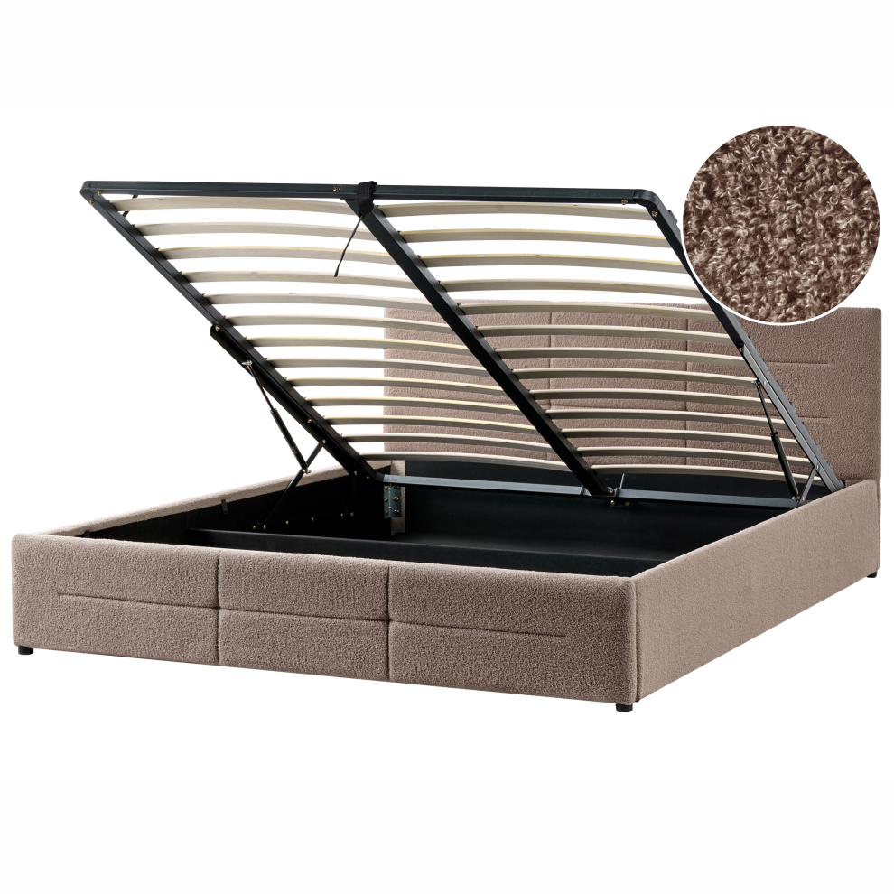 Beliani Ottoman Bed Boucle Massognes 180 X 200 Cm Taupe