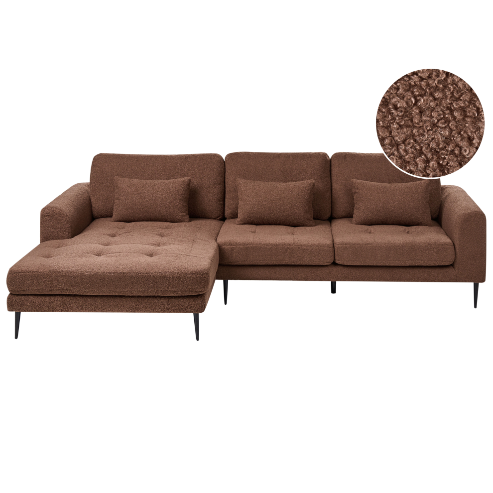 Beliani Corner Sofa 3 Seater Flam Boucle Brown Right Hand