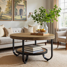 Tribesigns 31.1-Inch 2-Tier Round Coffee Table with Storage Shelf for Living Room,Easy Assembly (Brown)