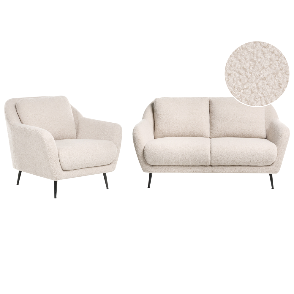 Beliani Living Room Set 3 Seater Eiby Boucle Beige Cream