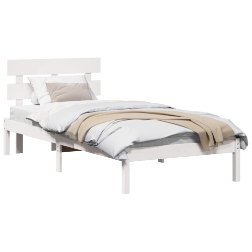 VidaXL vidaXL Bed Frame with Headboard White 90 x 190 cm Solid Pine wood 1
