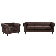 Living Room Set 4 Seater CHESTERFIELD Velvet Dark Brown