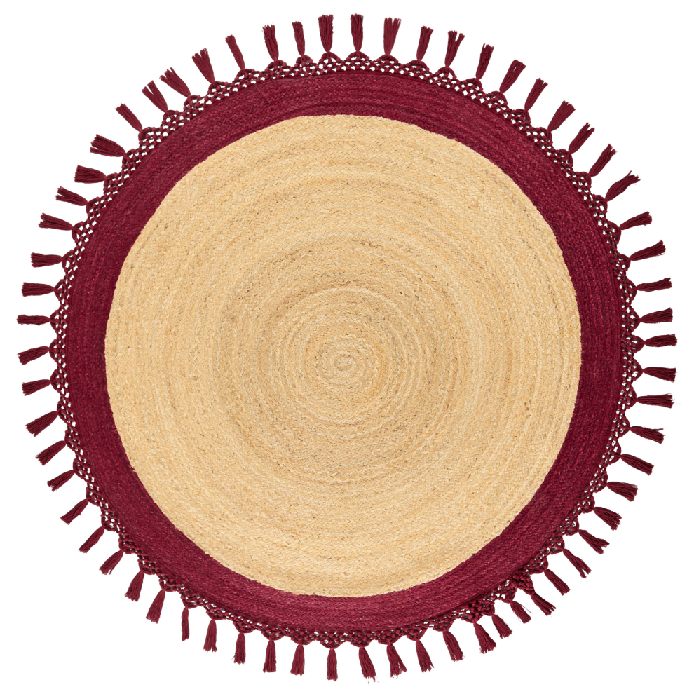 Beliani Rug Marts Dark Red Ø 140 Cm Jute Red,Cream