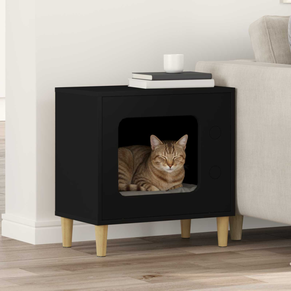 Vidaxl Cat House 51 X 30 X 52 Cm Engineered Wood Black