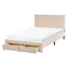 Bed with Storage Drawers LONZAC Velvet Beige 120 x 200 cm (EU Small Double)