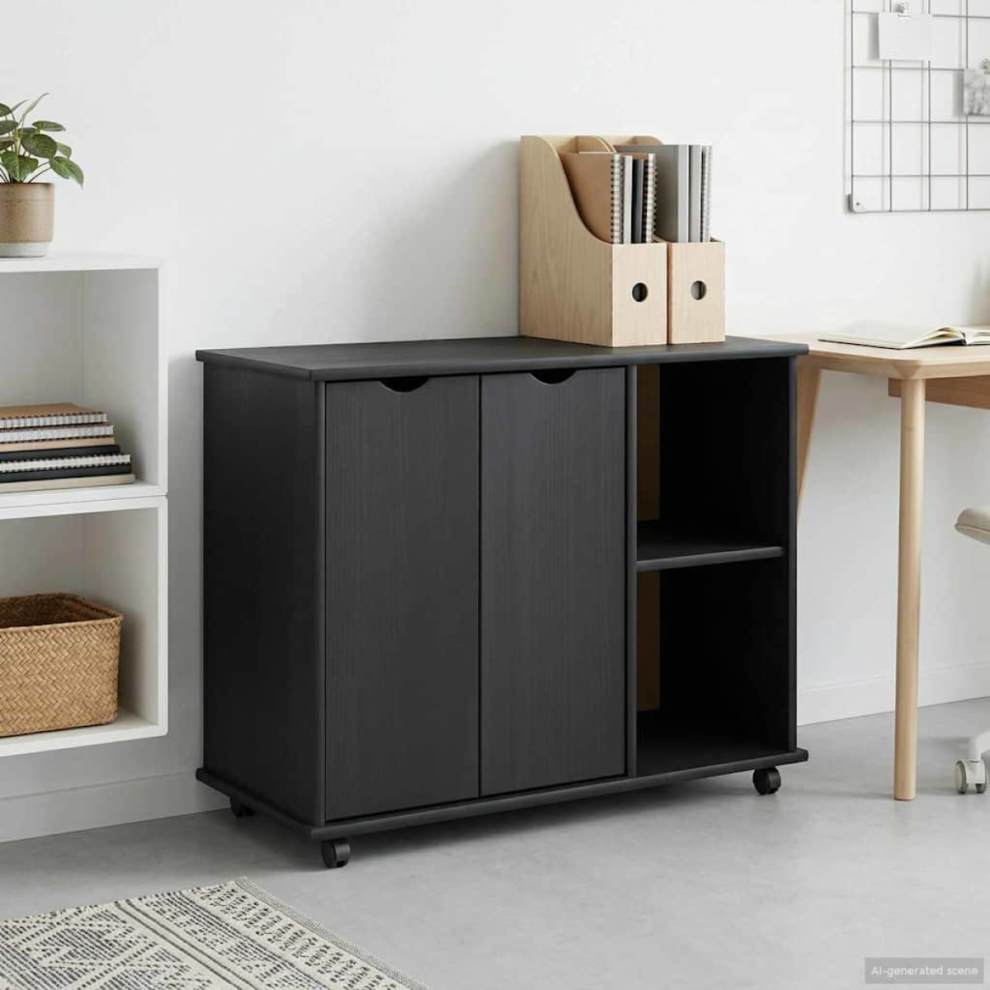 Vidaxl Rolling Cabinet Grey 100 X 39 X 65.5 Cm Solid Pine Wood