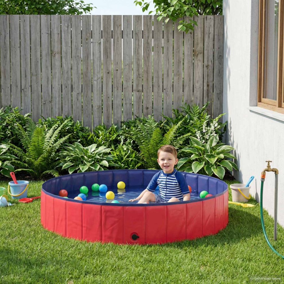 Vidaxl Foldable Dog Swimming Pool Red And Blue 160 X 30 Cm Pvc