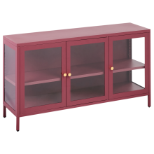 Glass Display Sideboard NEWPORT Metal 115 cm Dark Red