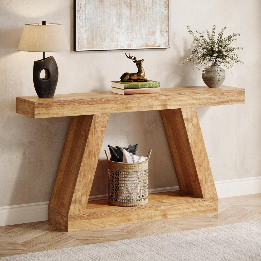 Tribesigns Farmhouse Console Table, 55-Inch Rustic Sofa Table With Storage, Natural Brown
