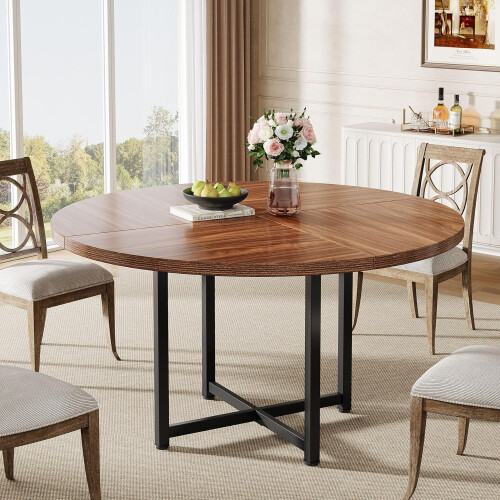 Tribesigns Tribesigns Round Dining Table for 4-6, 120cm Circle Kitchen Table, Modern Wood Small Dinner Tables(Rustic Brown)
