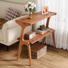 Tribesigns Solid Wood Table Tall Narrow Storage Shelf End 2-Tier Slim Sofa Table for Living Room, Modern