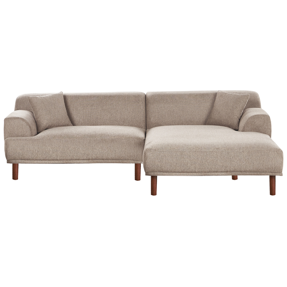 Beliani Corner Sofa 3 Seater Holt Fabric Taupe Left Hand Brown