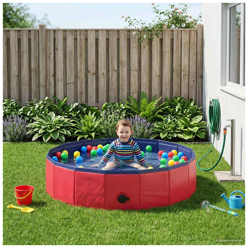 Vidaxl Foldable Dog Swimming Pool Folding Red 80 X 80 X 20 Cm Pvc