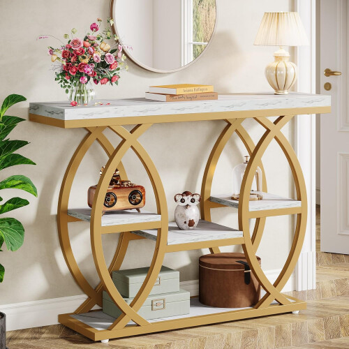 Tribesigns Tribesigns 39.4" Console Table, Industrial 4-Tier Sofa Table Entryway Table, White Gold, White Gold