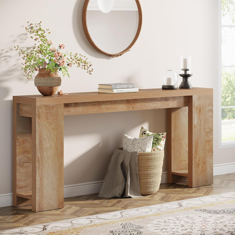 Tribesigns 63-Inch Extra Long Console Table, Farmhouse Wood Sofa Table Behind Couch, Light Oak Brown