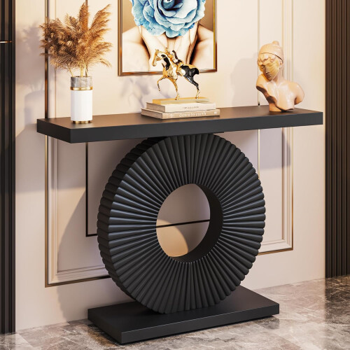 Tribesigns Tribesigns Console Table, Hall table with a round,flower-shaped base Console & Sofa Tables,100 x 30 x 79 cm (Black)