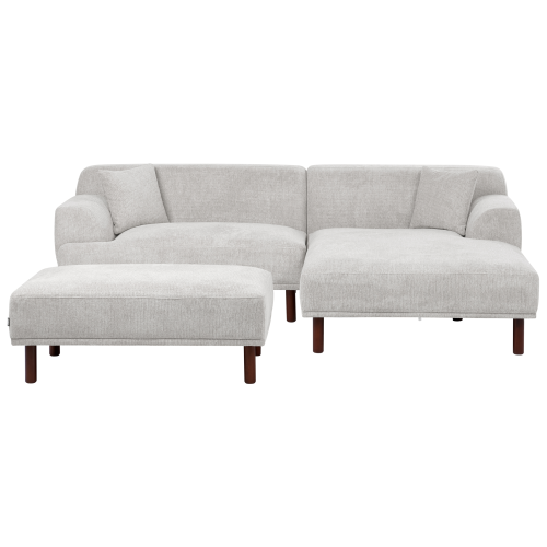 Beliani Corner Sofa 3 Seater HOLT Fabric Light Grey with Ottoman Left Hand