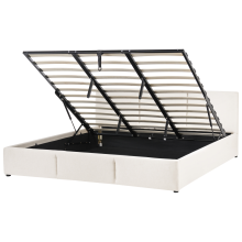 Ottoman Bed BOUSSE Fabric Off-White 180 x 200 cm (EU Super King)