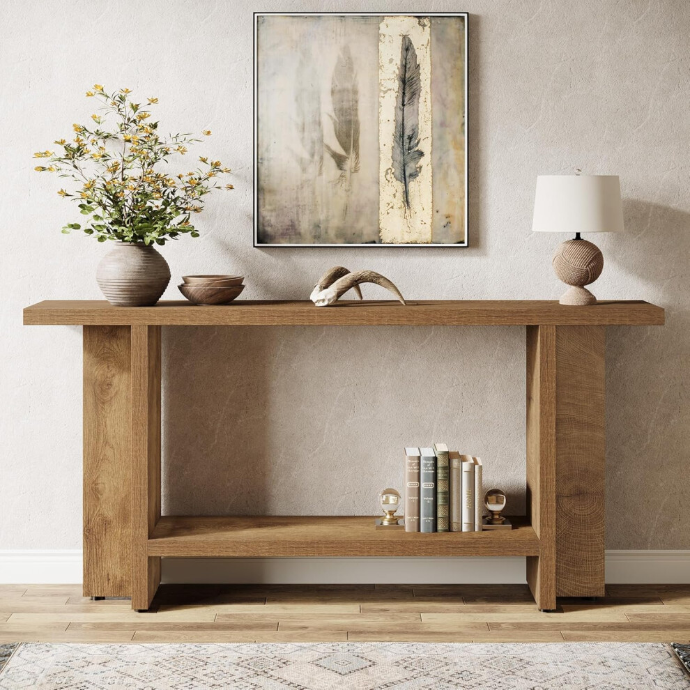 Tribesigns 150 Cm Console Table, Wooden Hallway Table With 2-Tiers, Behind Couch Sofa Table For Entryway & Living Room Light