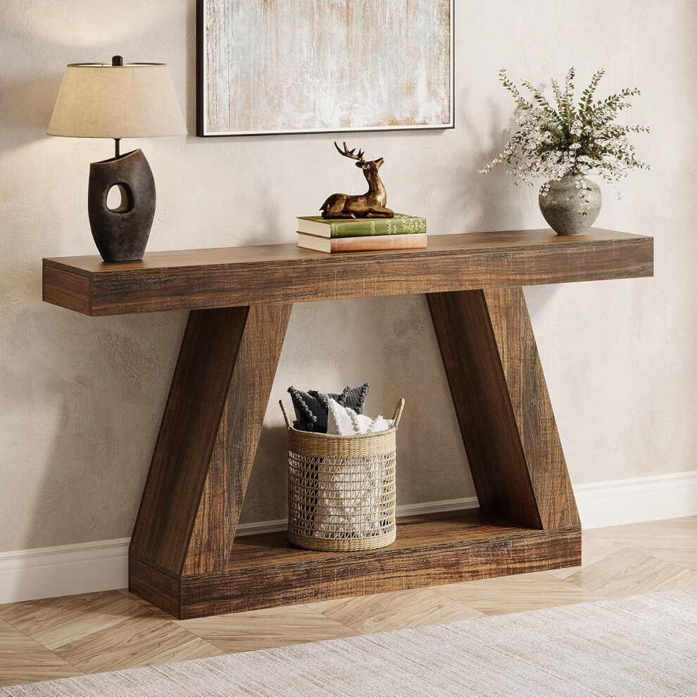 Tribesigns Farmhouse Console Table, 55-Inch Rustic Sofa Table With Storage,Brown